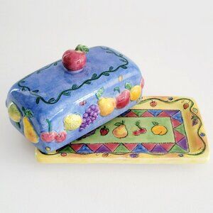 Sango Sangria Covered Butter Dish, Sue Zipkin Colorful 3D Textured Fruit